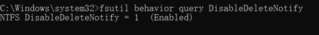 fsutil behavior query DisableDeleteNotify