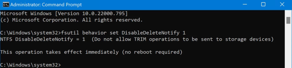 fsutil behavior set disabledeletenotify 0 fsutil behavior set disabledeletenotify 0