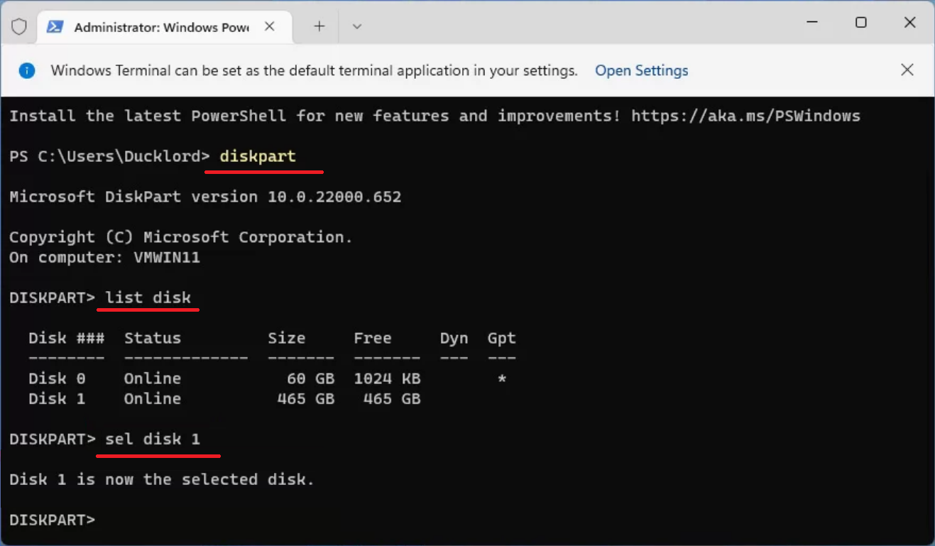 windows powershell執行初始化命令1-diskpart