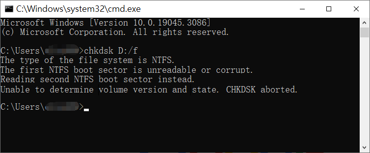 chkdsk-無法確定磁碟區版本和狀態。CHKDSK已中止