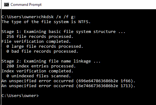 命令chkdsk -x-f