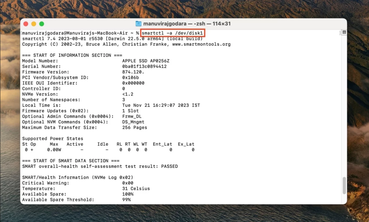 使用終端機在 Mac 上執行進階的磁碟機檢查5